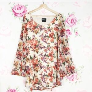 Nasty Gal Floral Bell Sleeves Shift Mini Dress S